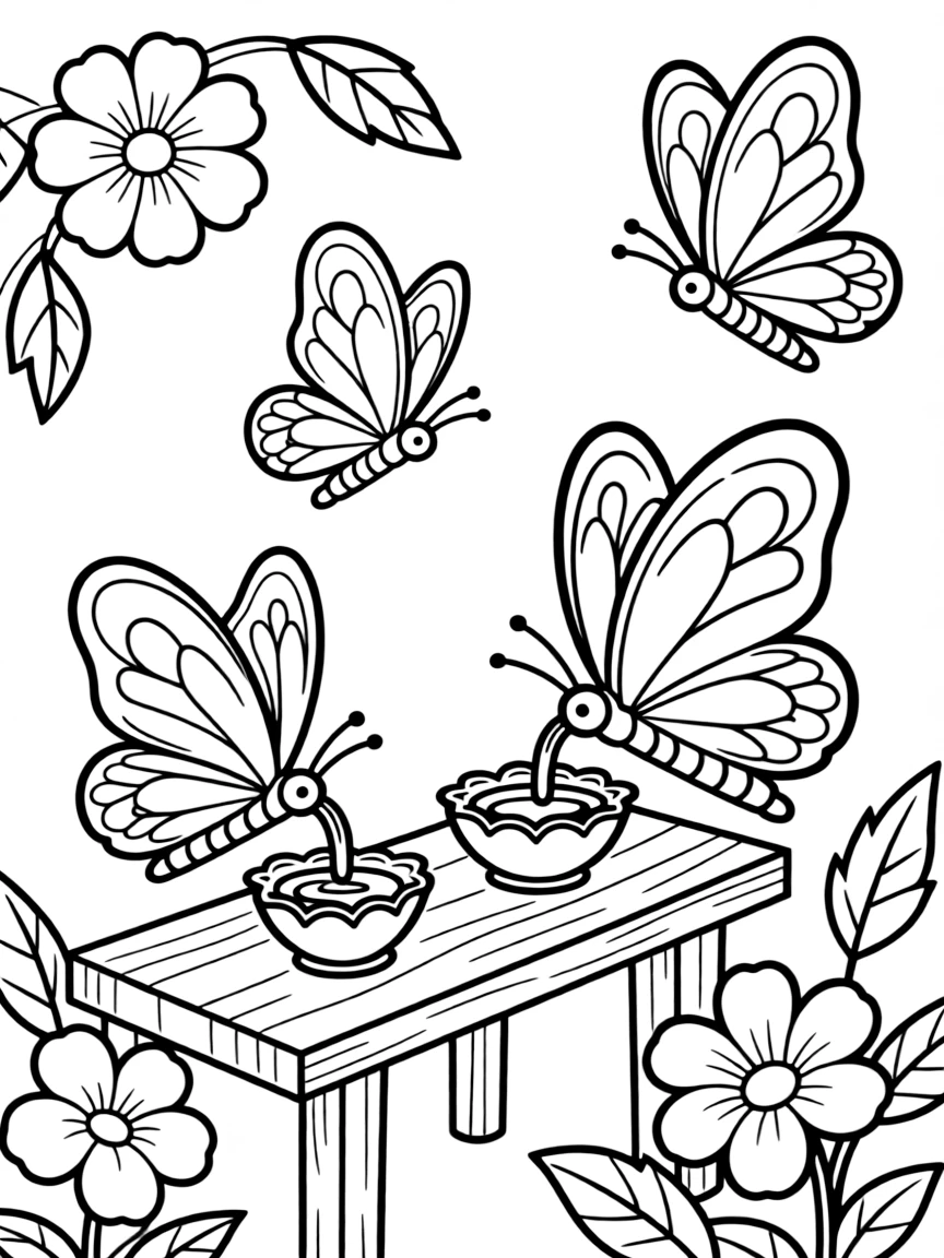 Summer butterflies feeding at a flower nectar bar