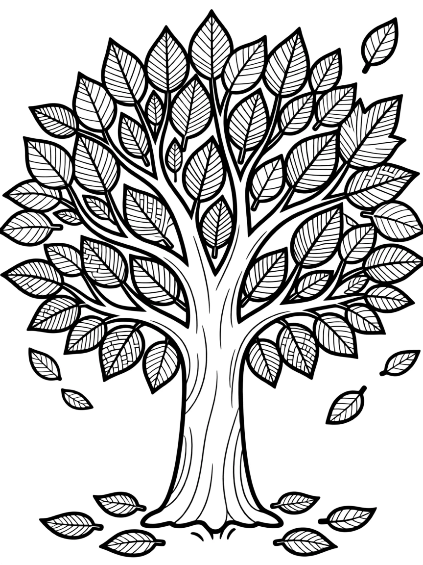A tree with elaborate autumn foliage patterns