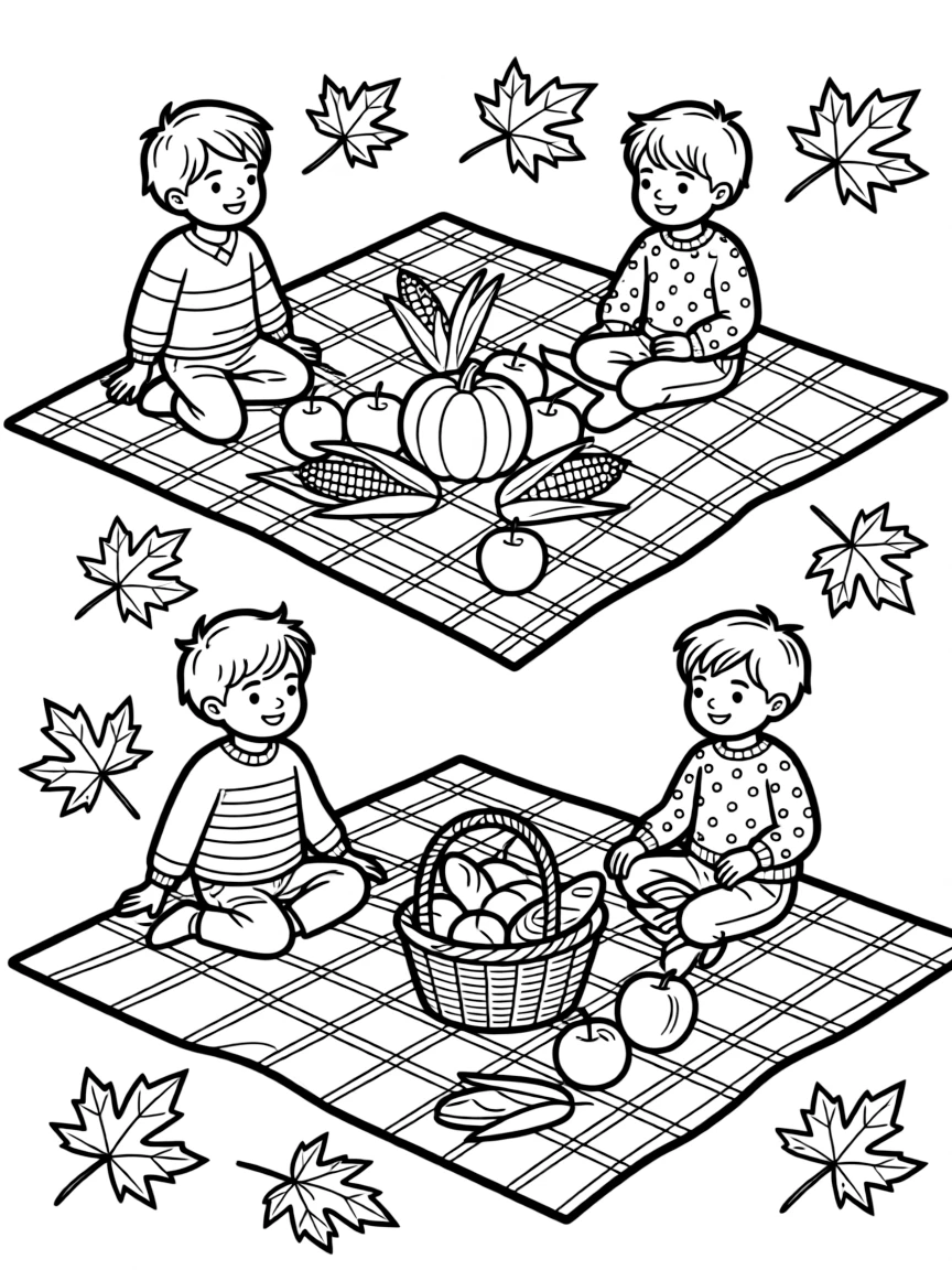 An autumn picnic with plaid blankets and harvest foods