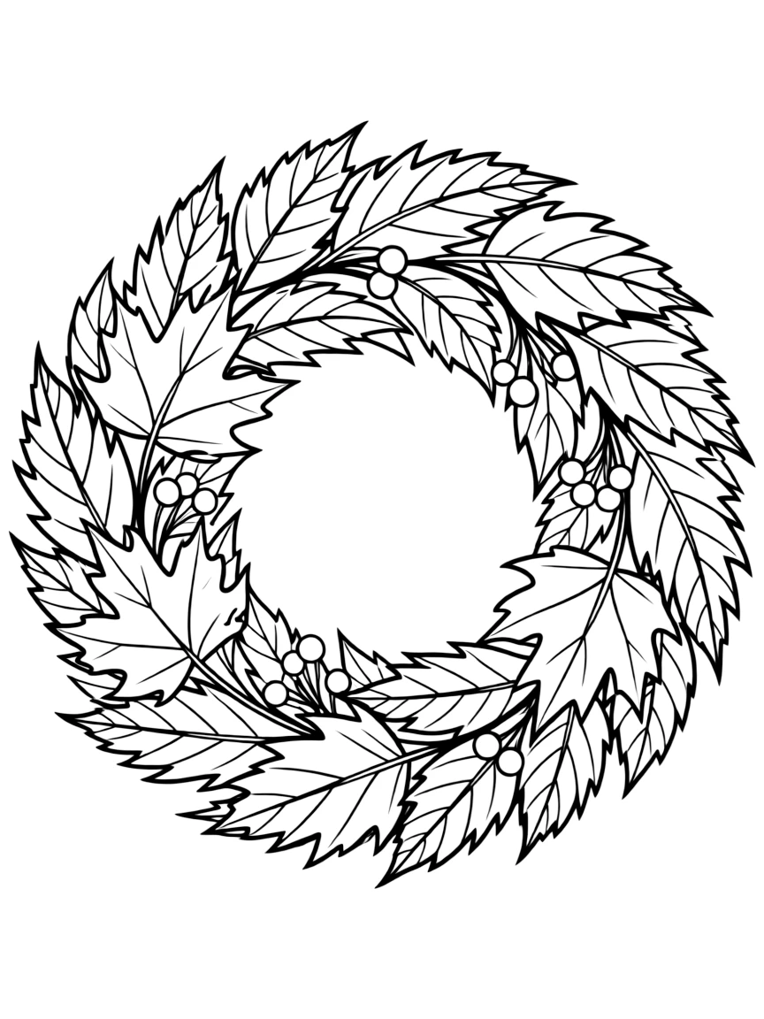A detailed autumn wreath with leaves and berries
