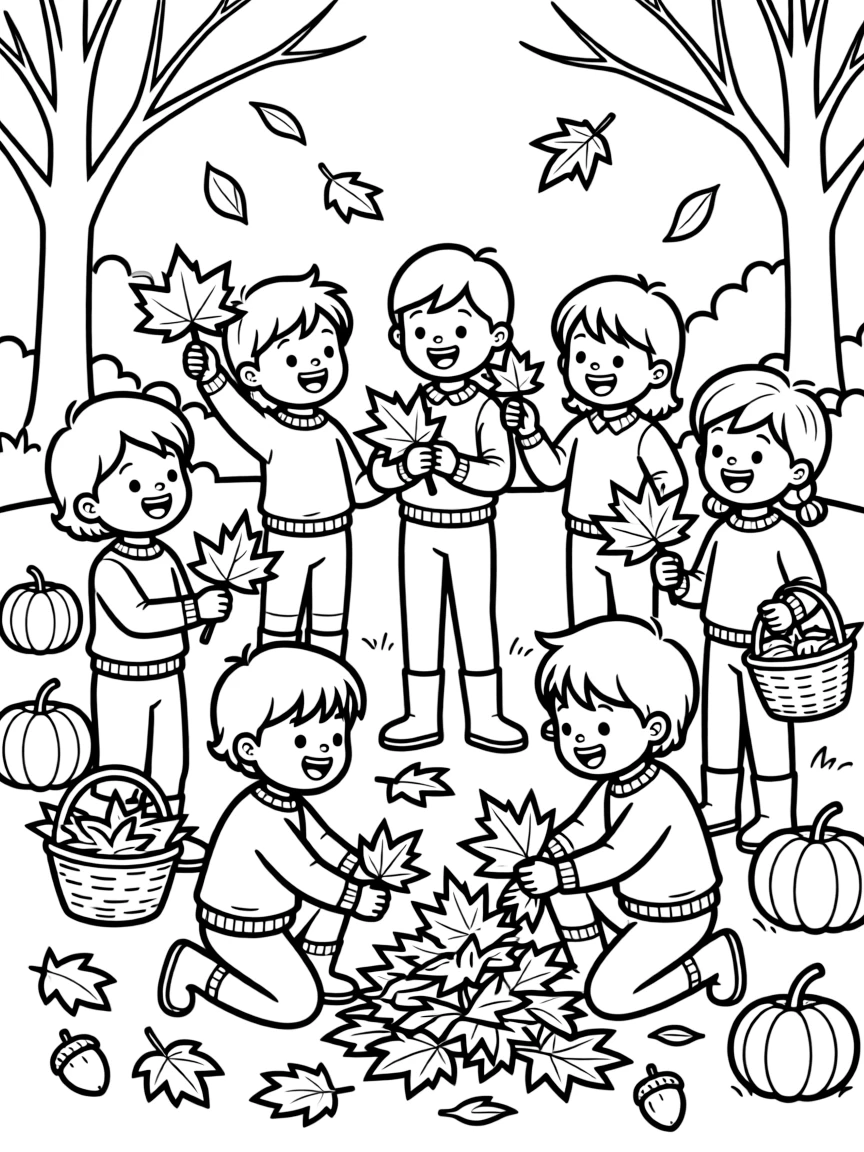 Children gathering autumn leaves for crafts