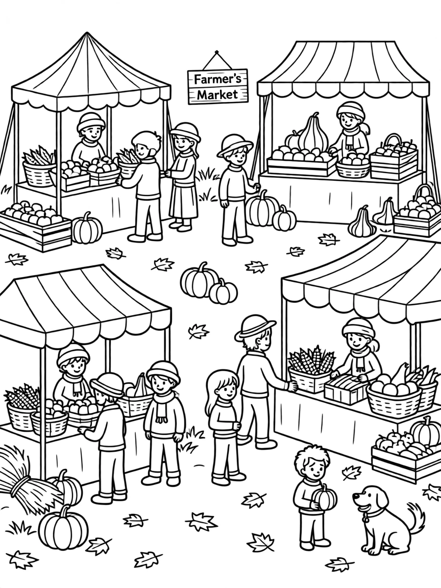 An autumn farmer's market with seasonal displays