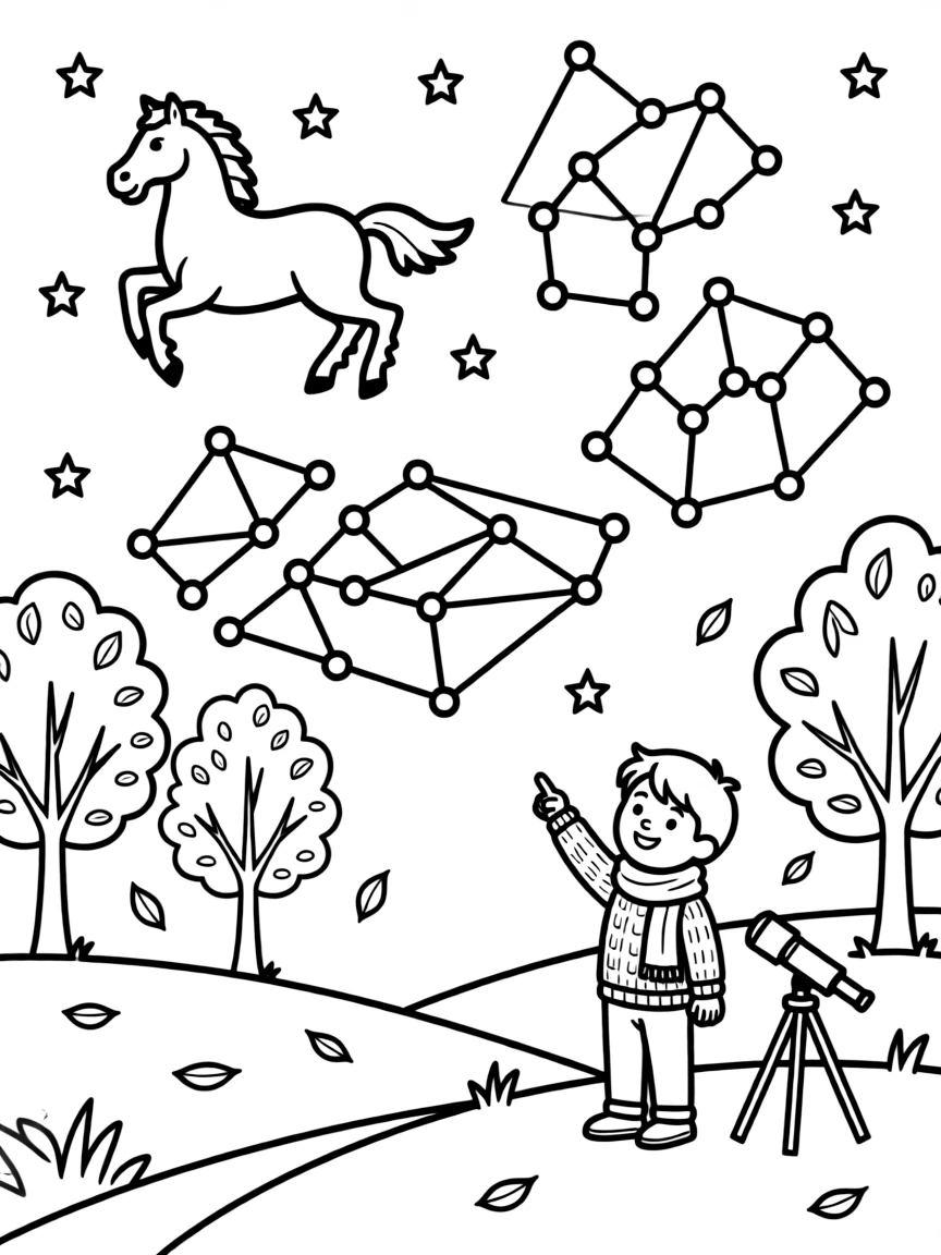 Autumn constellations visible in a night sky