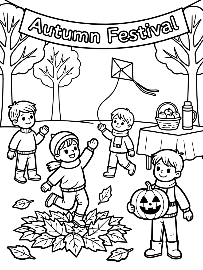 Children at an autumn festival with activities
