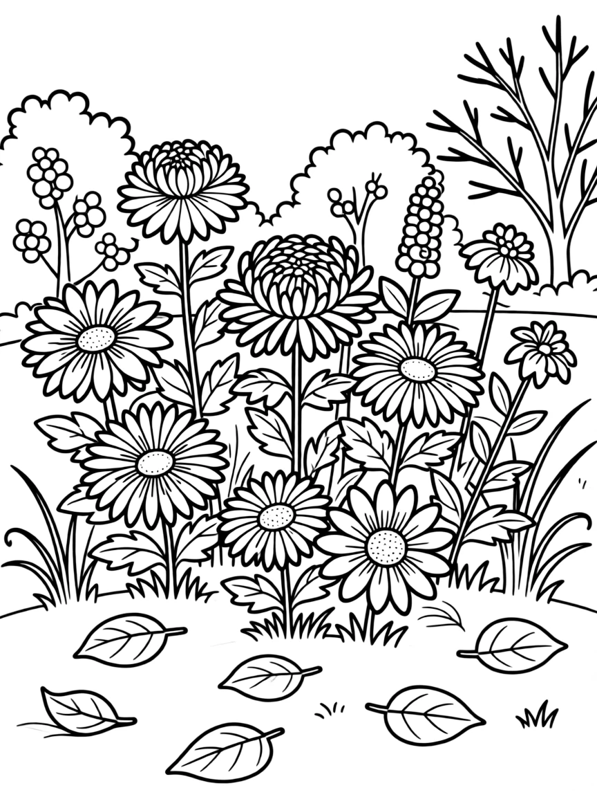 An autumn garden with late-blooming flowers