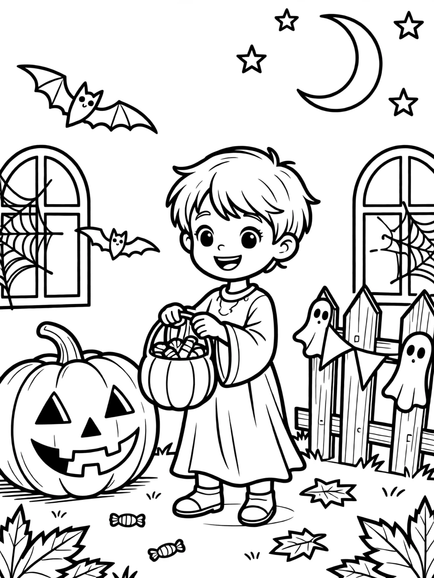 A detailed Halloween scene with decorations