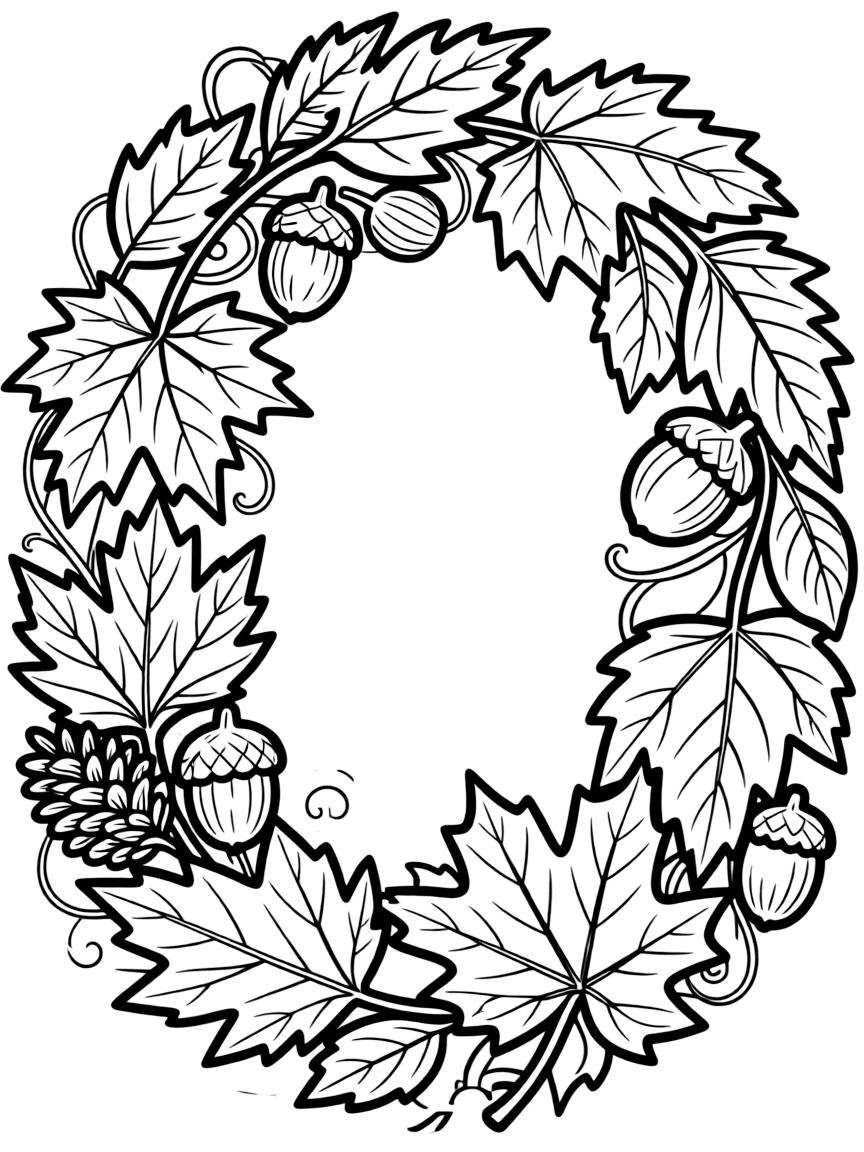 A detailed autumn garland with leaves and nuts