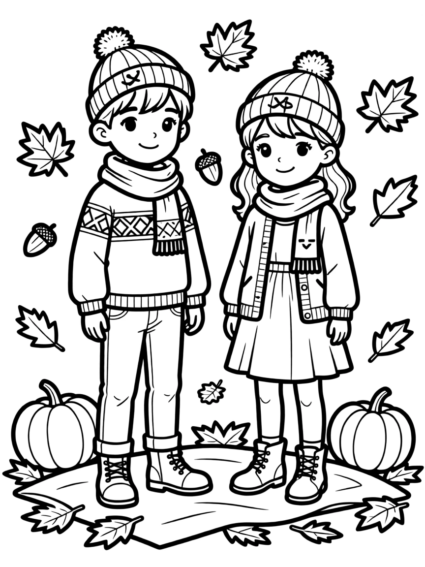 A fall fashion scene with detailed seasonal clothing