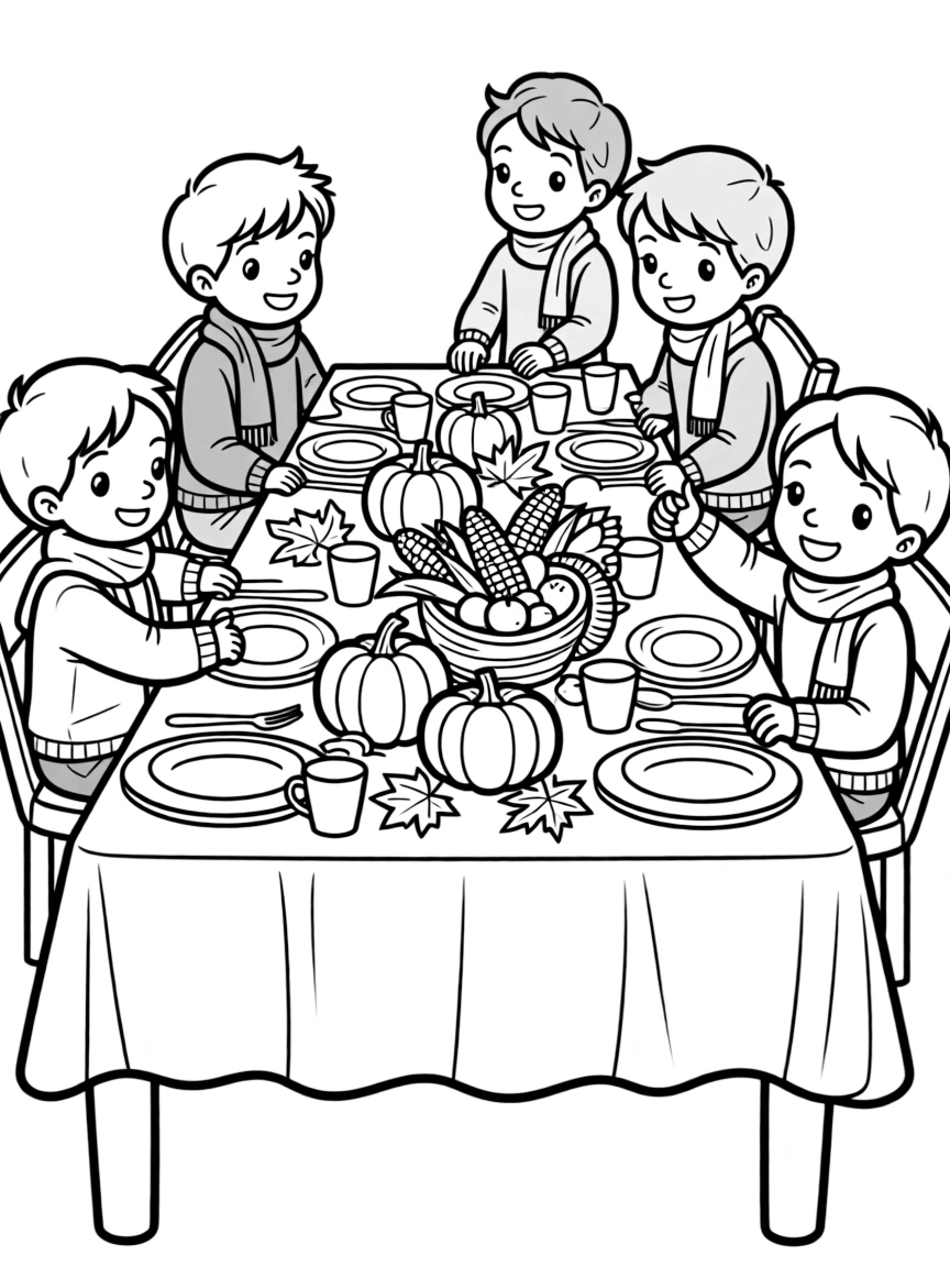A detailed autumn dinner table with decorations