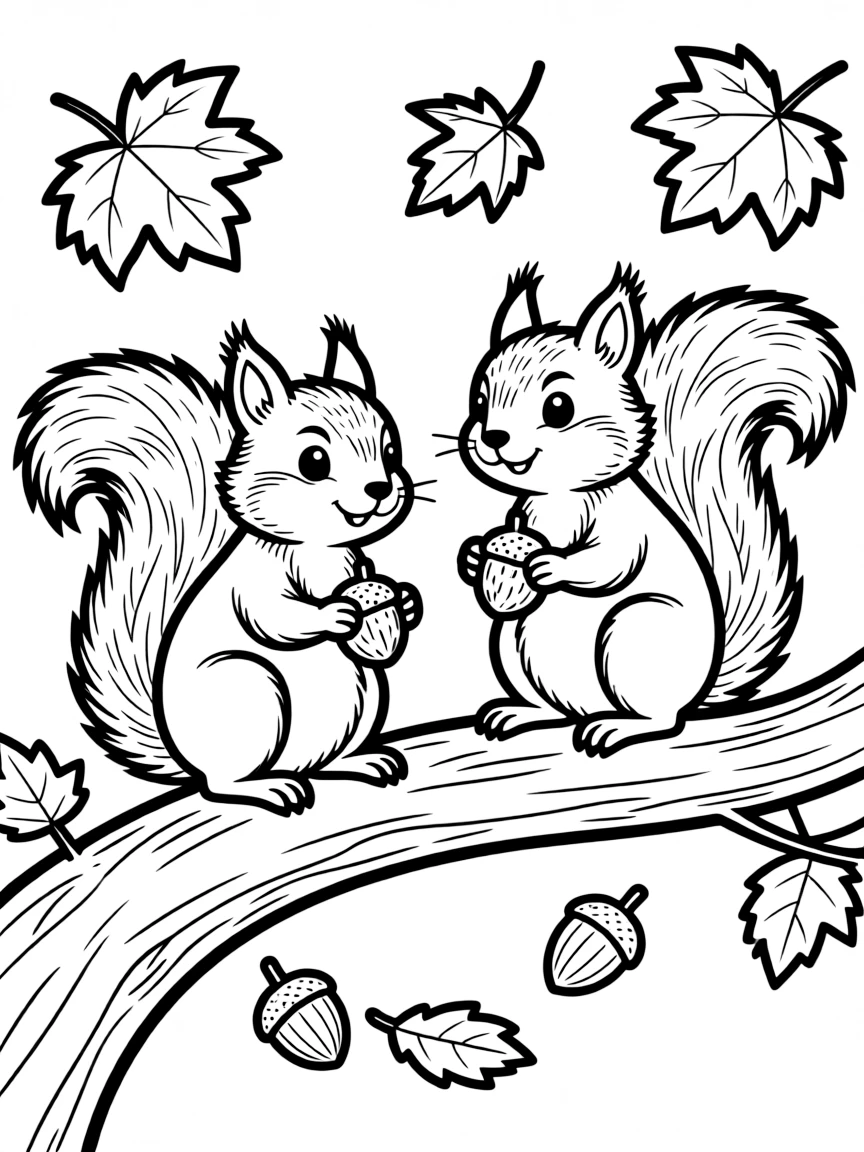 Autumn squirrels with detailed fur and expressions
