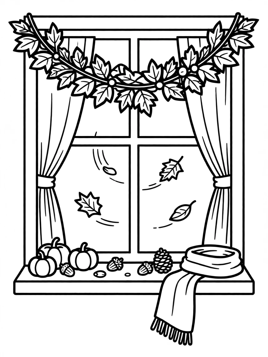 A detailed autumn window display with decorations