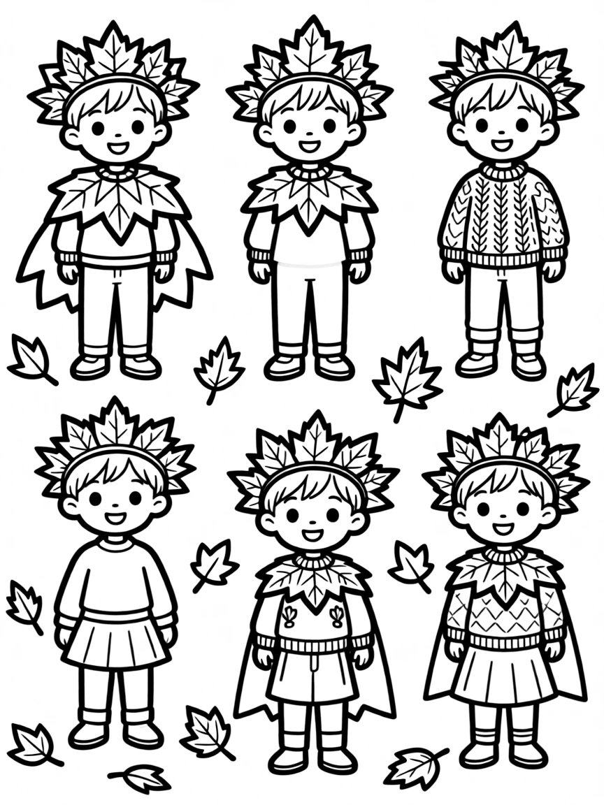 Children with autumn leaf crowns and costumes