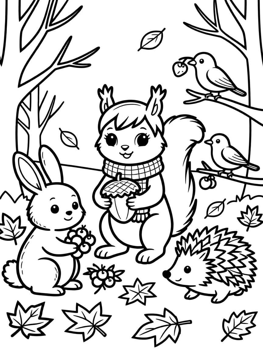 Autumn animals gathering food for winter storage