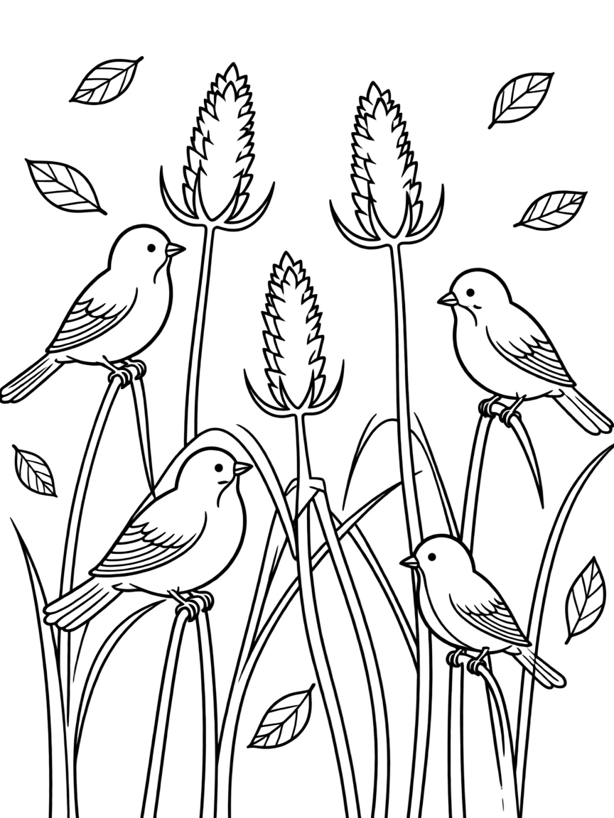 Fall birds feeding on autumn seed heads