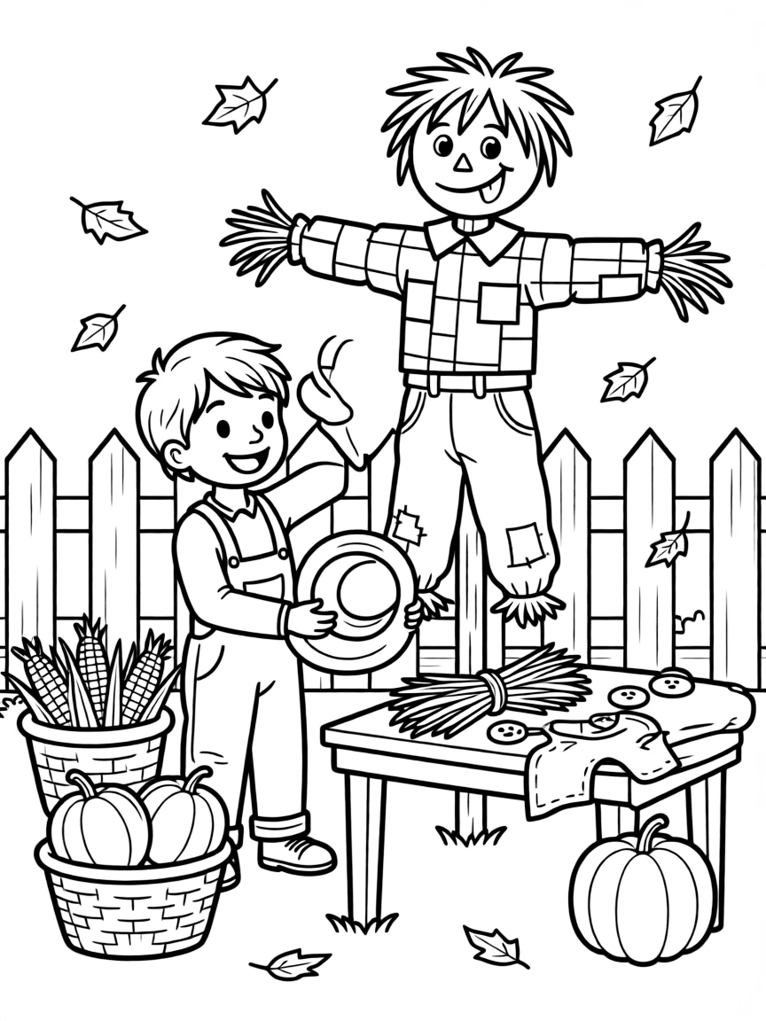 An autumn scarecrow-making workshop scene
