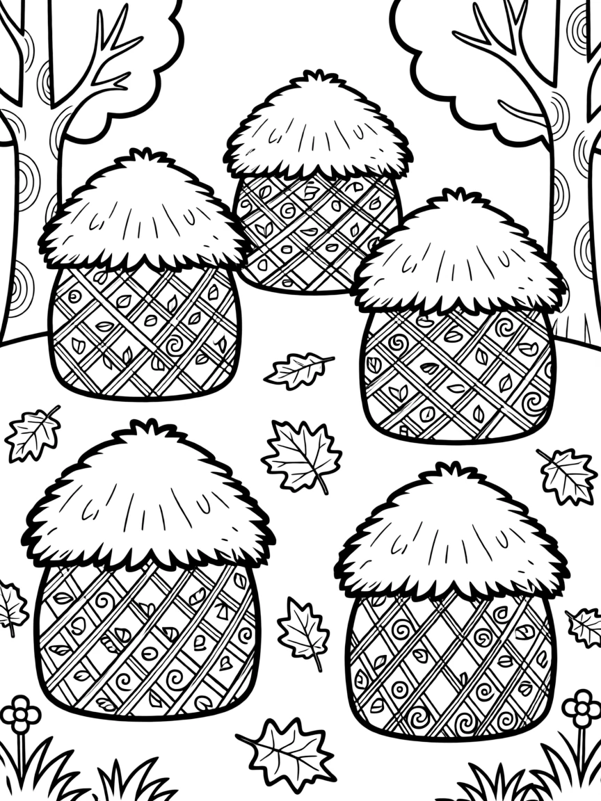 Fall haystack structures with detailed patterns