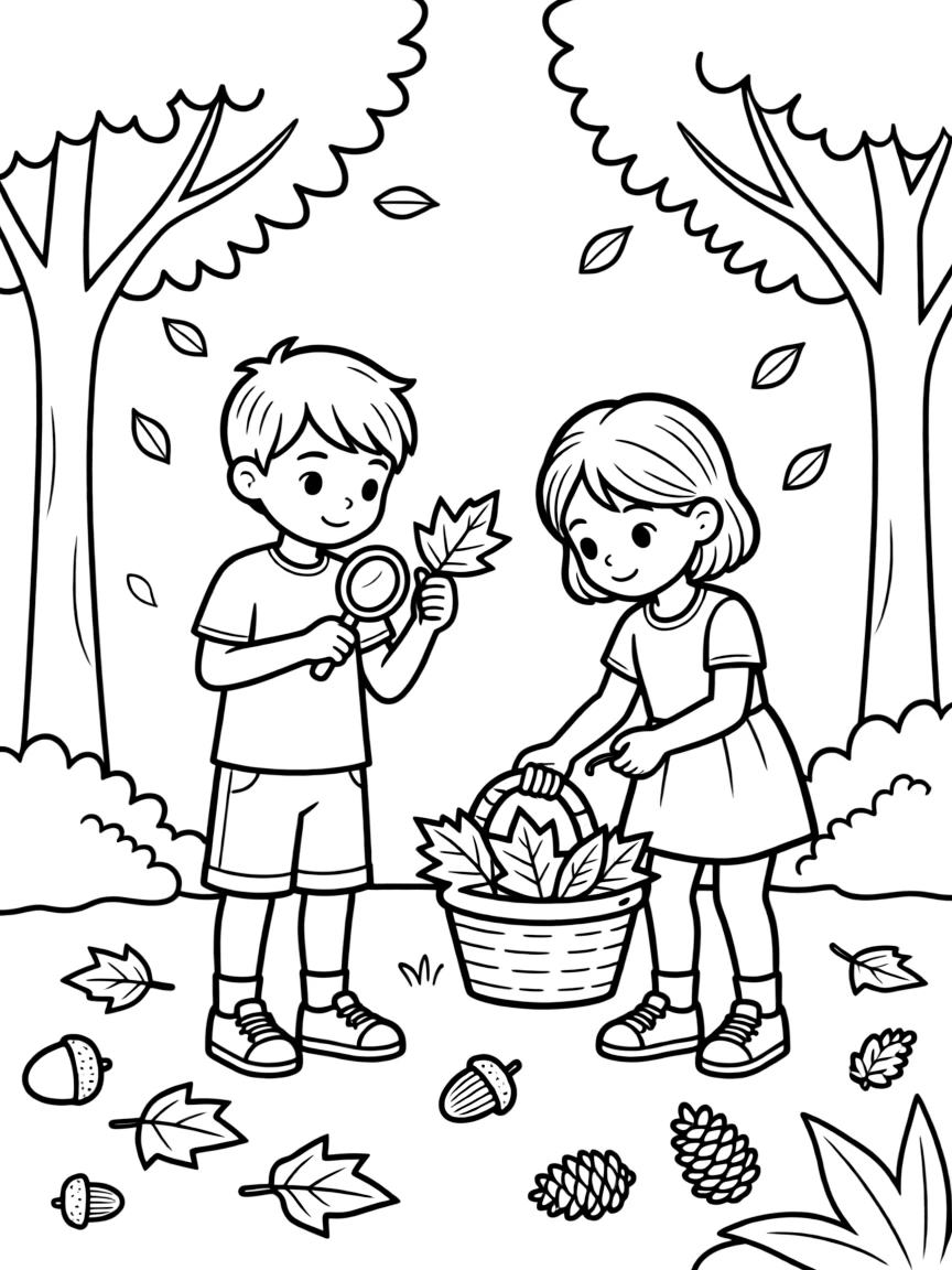 Children collecting autumn specimens for science
