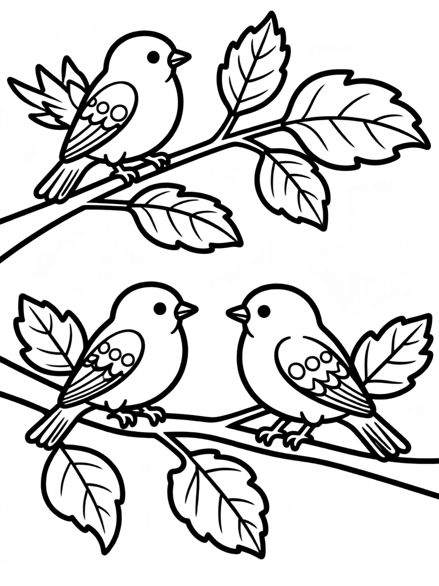 Fall birds perched on branches with autumn leaves