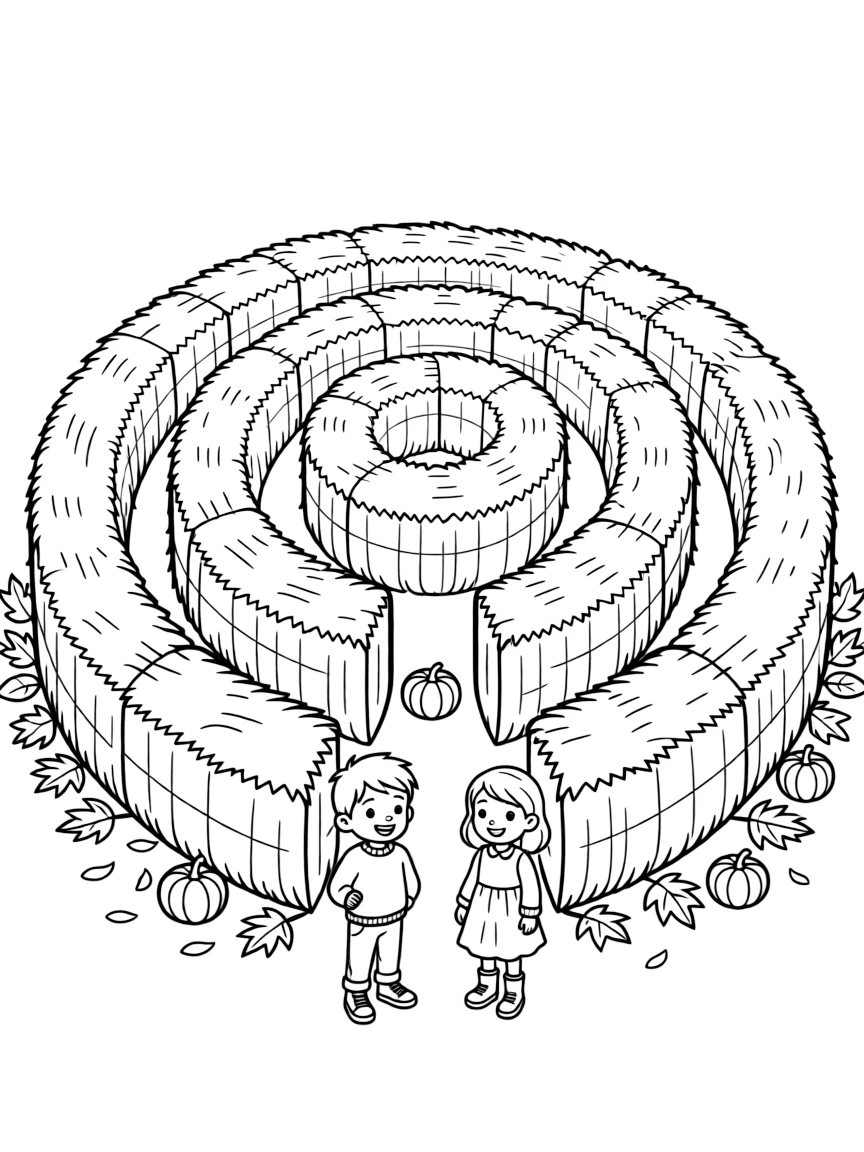 An autumn labyrinth made of hay bales