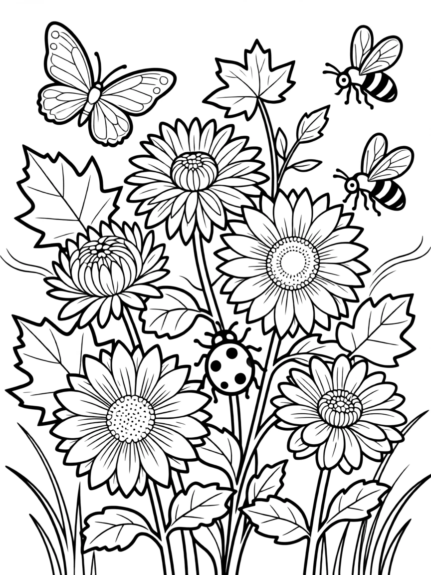 Fall insects on autumn flowers and plants