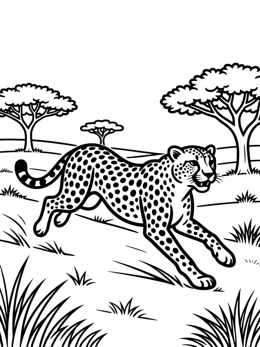 A cheetah running at full speed on the African plains  