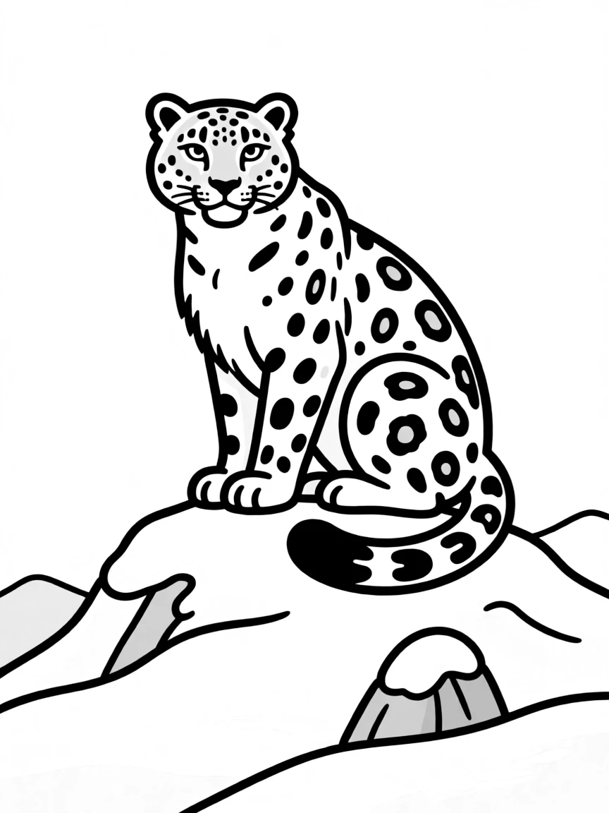 A fierce snow leopard perched on a snowy mountain  