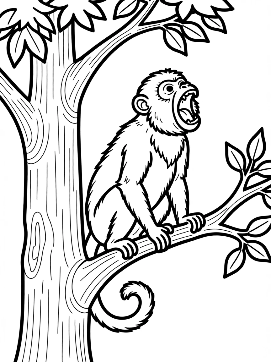A howler monkey calling loudly from the treetops  