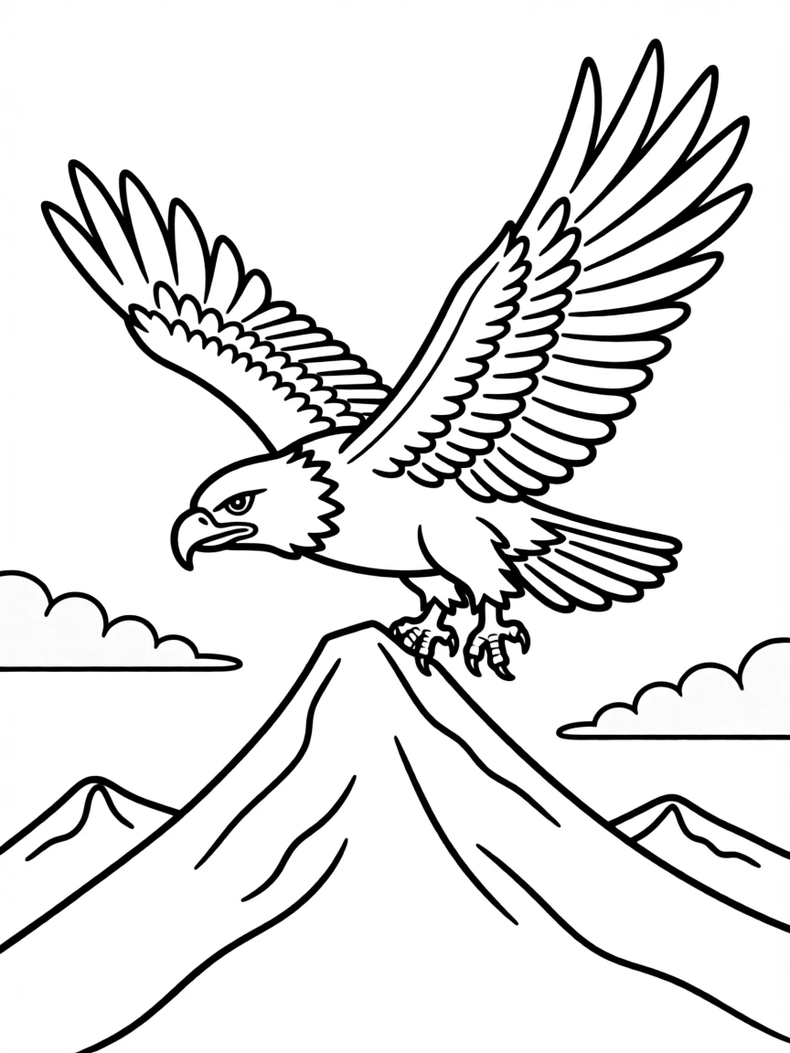 A bald eagle soaring high above a mountain  