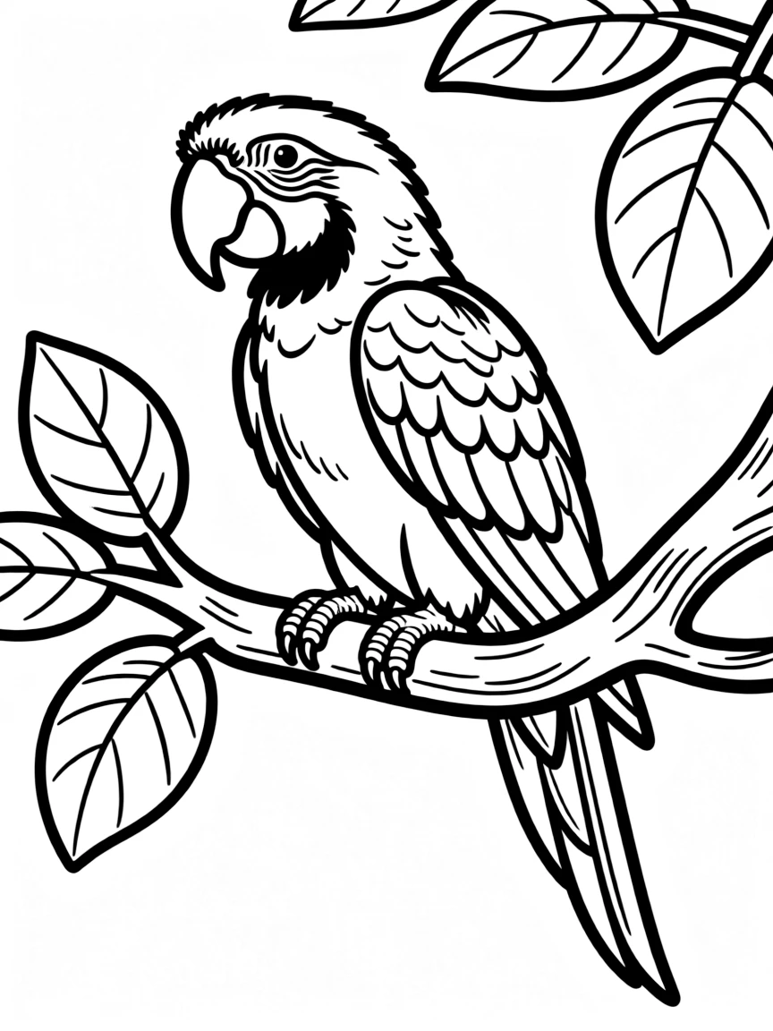 A colorful parrot sitting on a tropical tree branch  