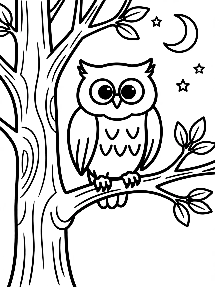 A wise old owl perched on a tree at night  
