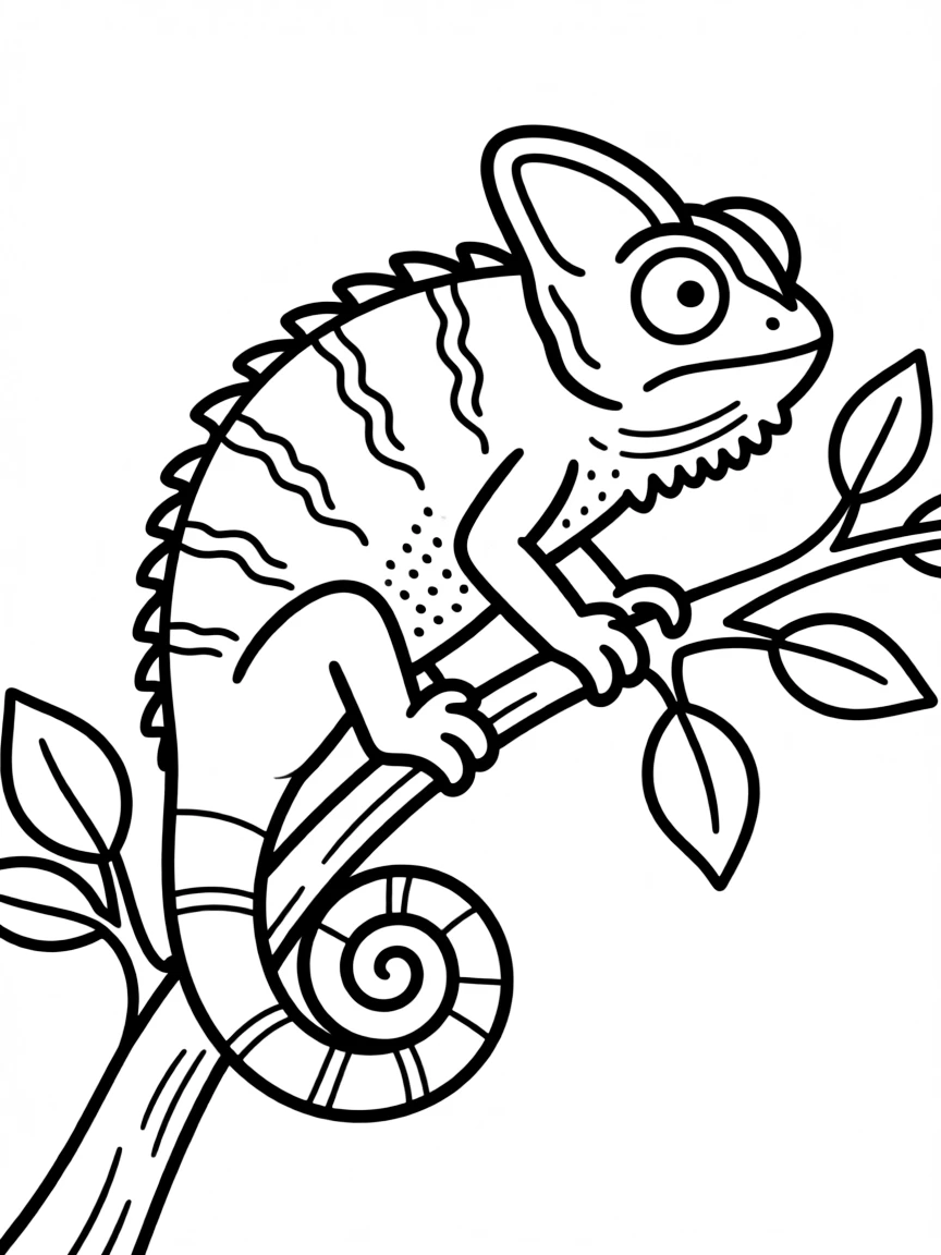 A chameleon blending in with a tree branch  