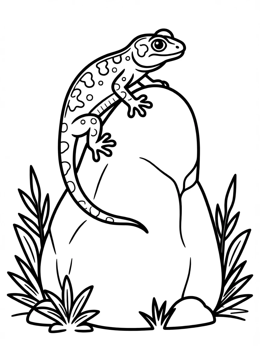 A gecko climbing up a rock  