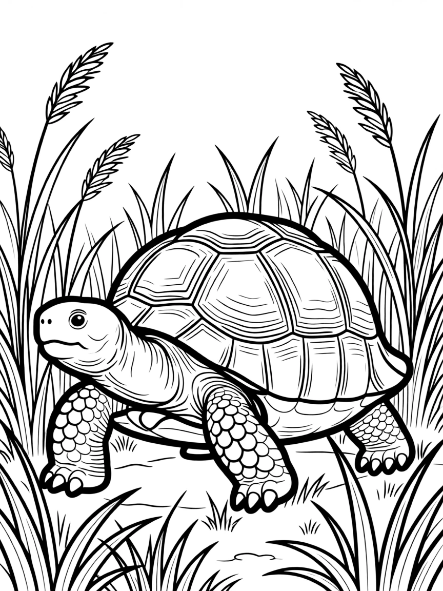 A giant tortoise walking slowly through the grass  