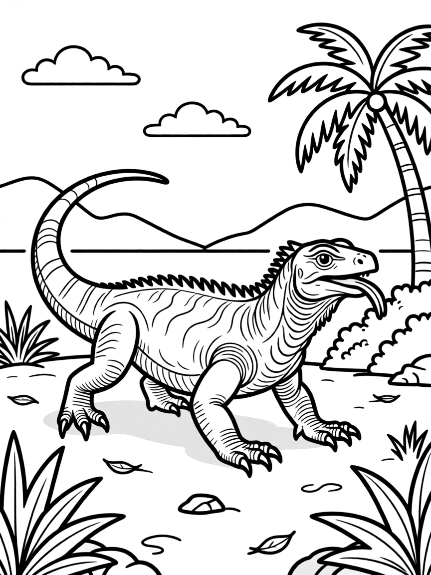 A komodo dragon hunting on an island  