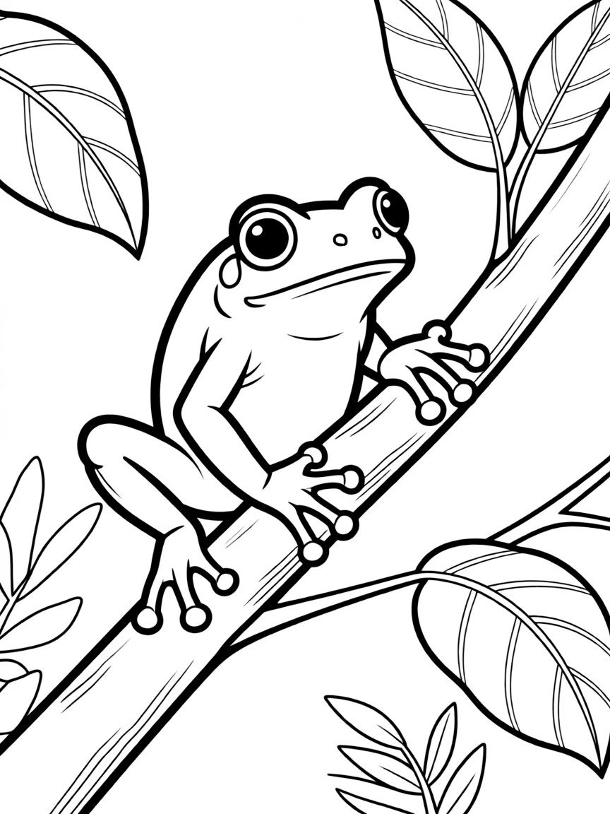 A tree frog clinging to a branch in the rainforest  