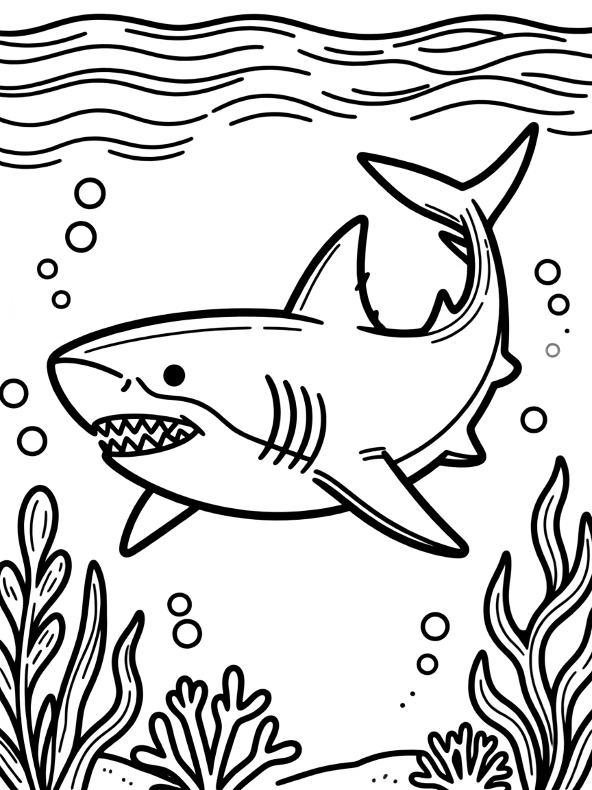 A great white shark swimming in the deep sea  