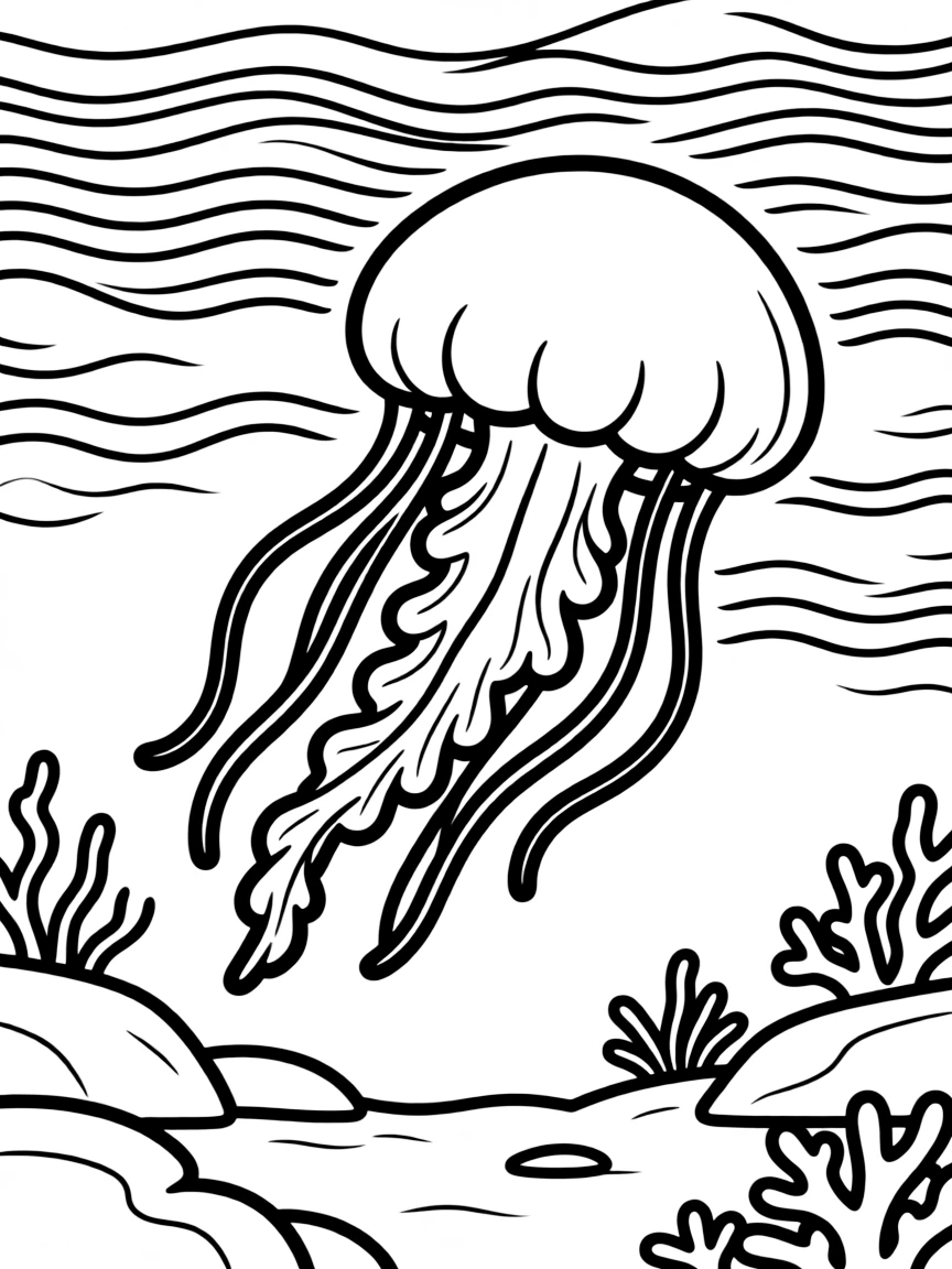A jellyfish floating in the ocean depths  