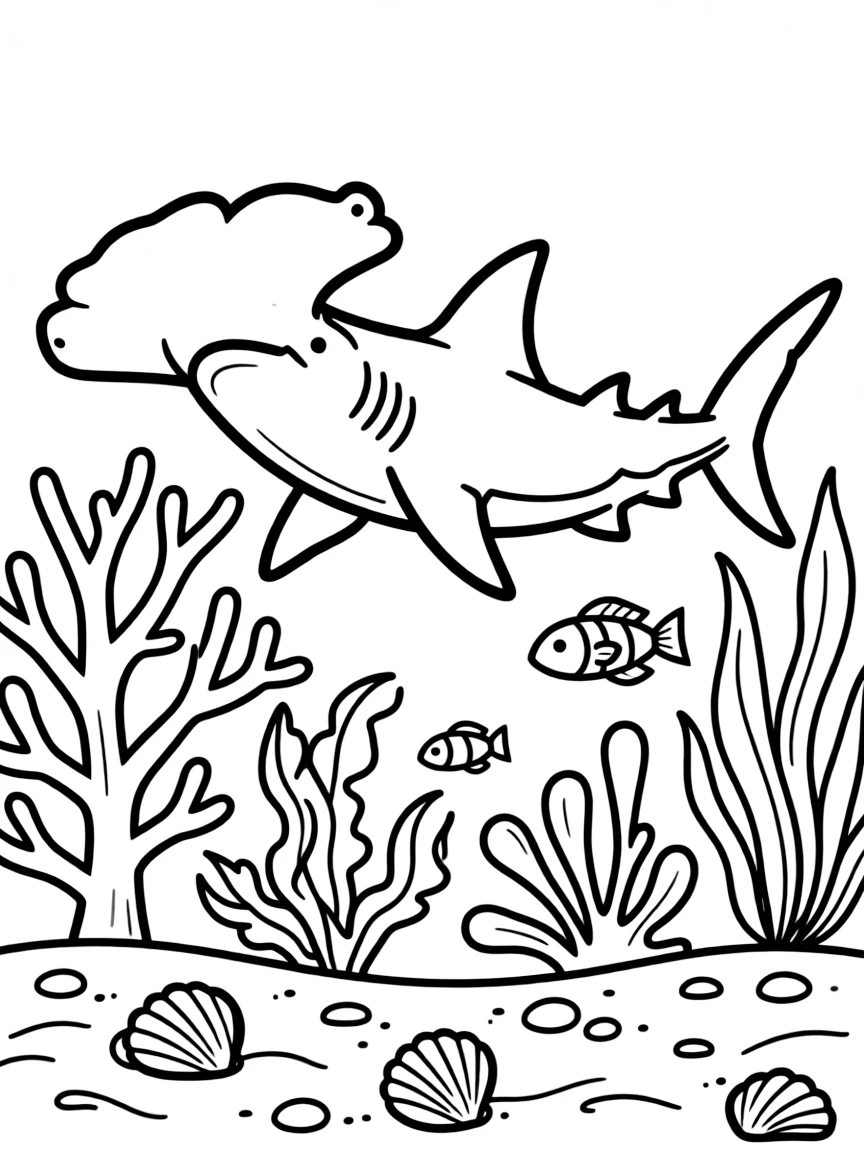 A hammerhead shark patrolling the reef  