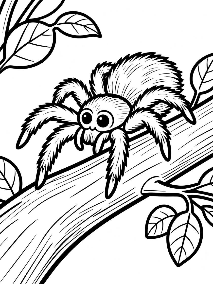 A giant tarantula crawling on a tree branch  