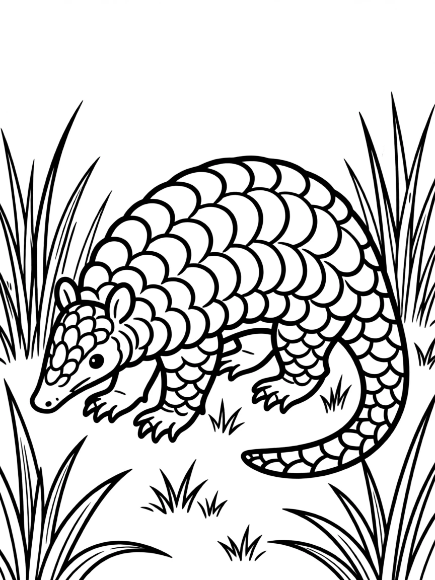 A pangolin walking through the grass  