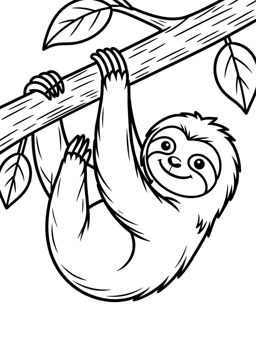 A sloth hanging from a tree branch  