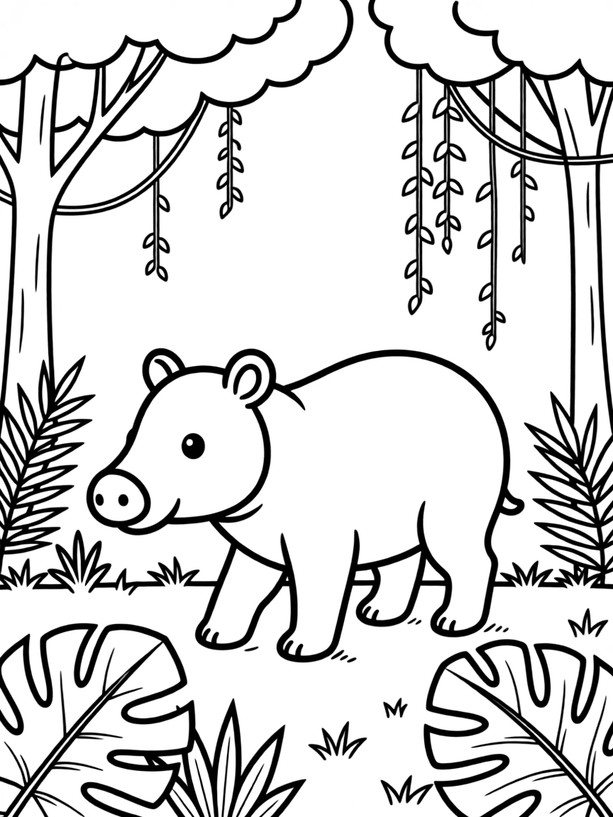 A tapir walking through a rainforest  
