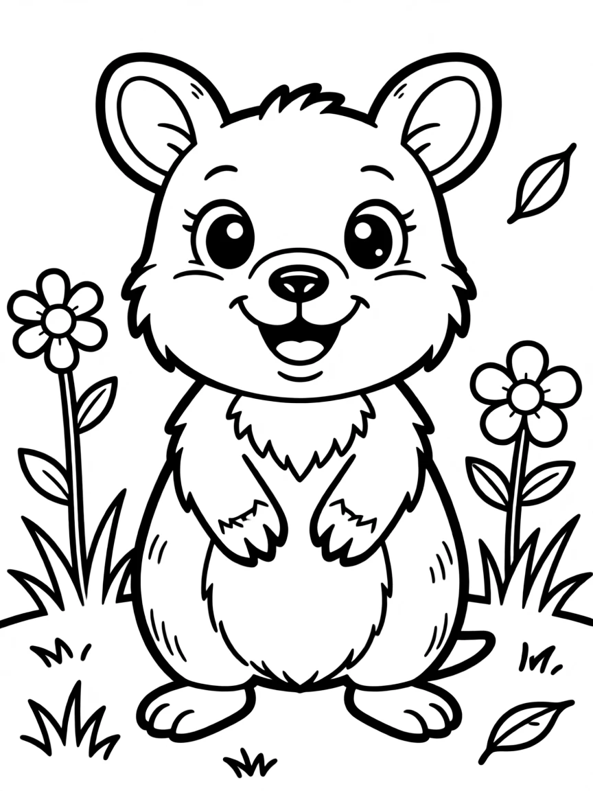 A quokka with a happy expression  
