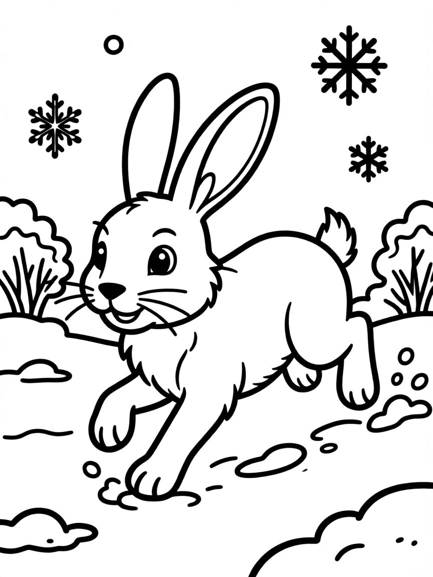 An arctic hare hopping through the snow  
