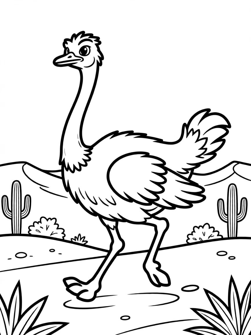 An ostrich running across the desert  