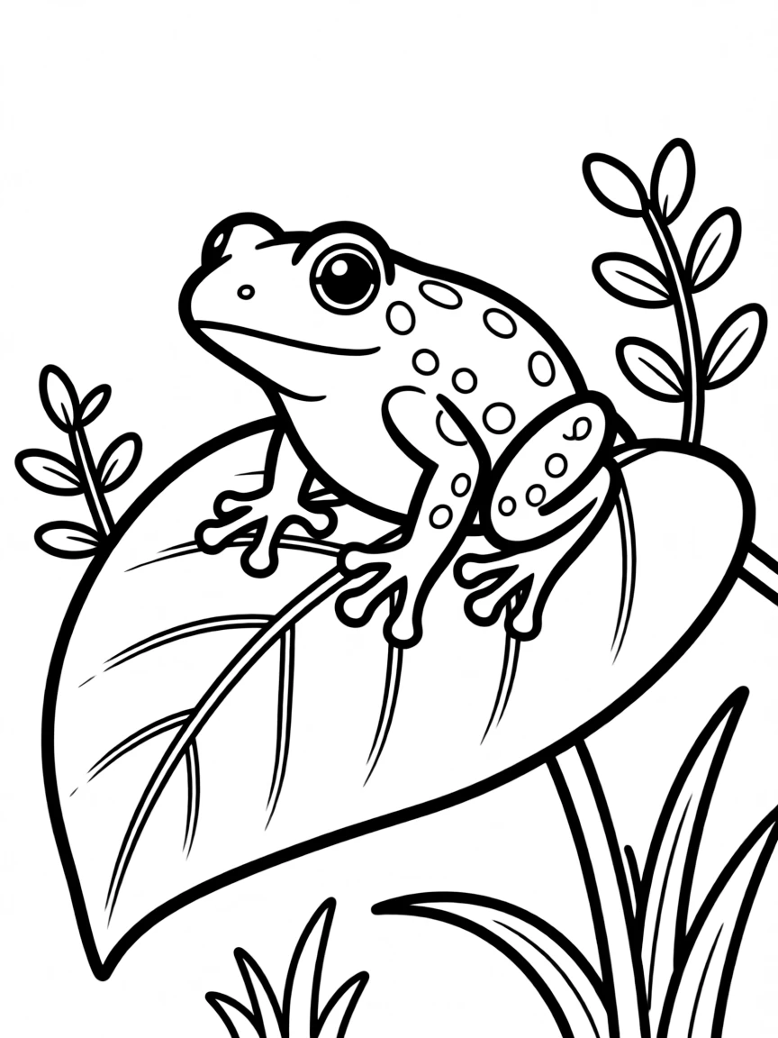 A poison dart frog sitting on a giant leaf  