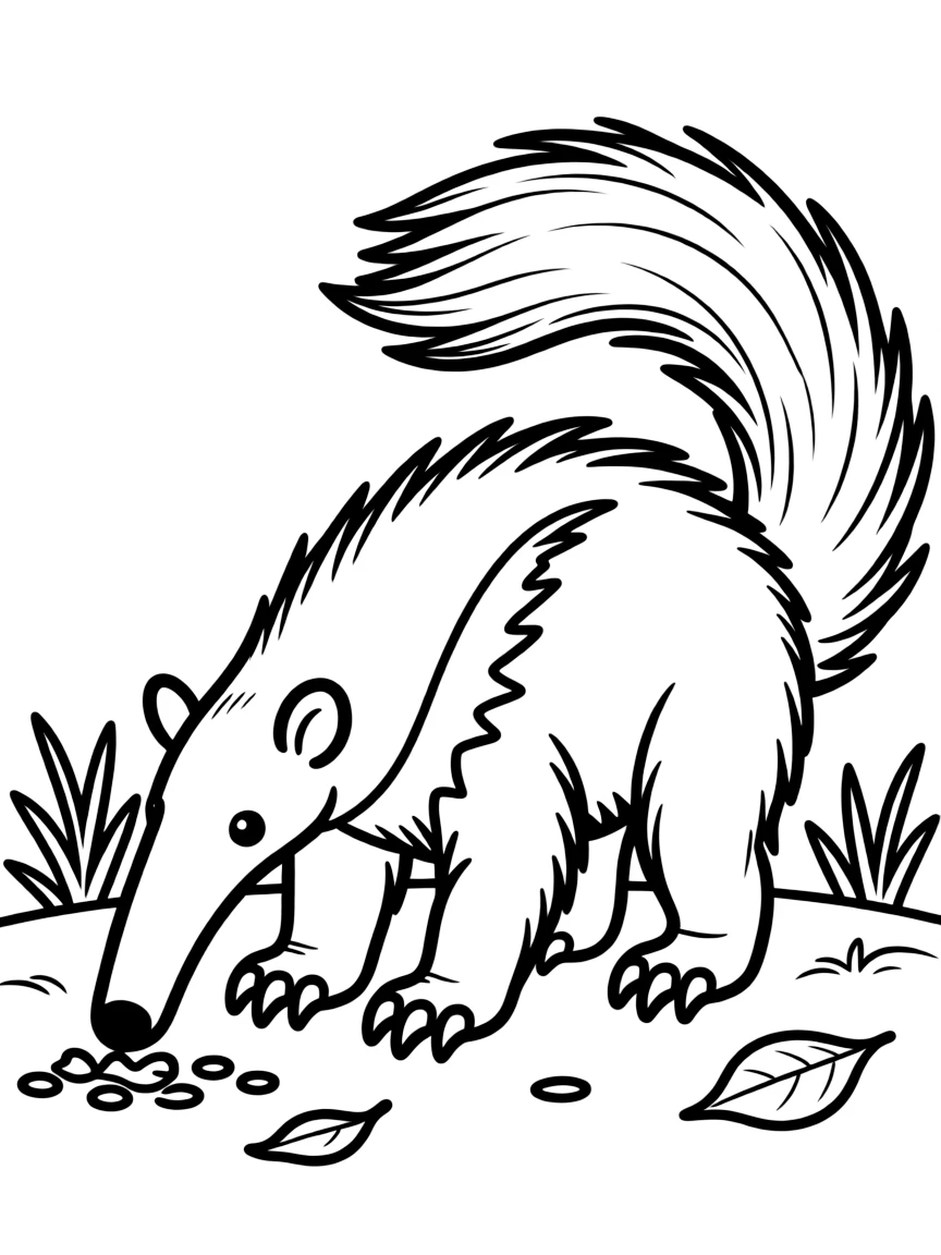 A giant anteater sniffing the ground for food  