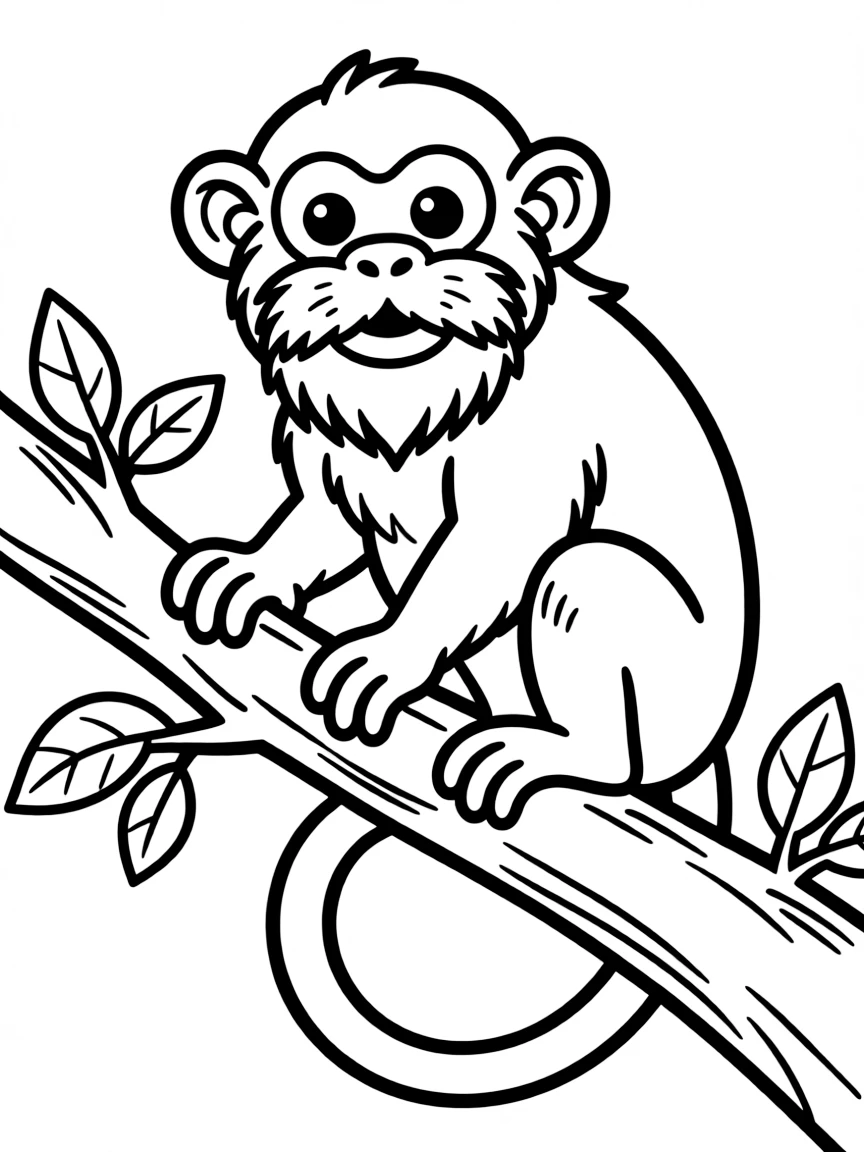 A tamarin monkey with a fluffy mustache sitting on a branch  