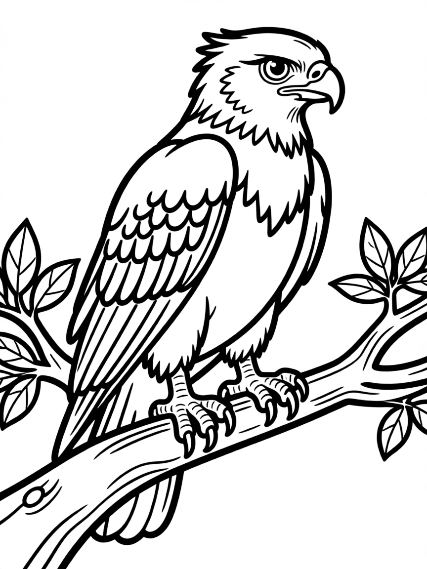 A harpy eagle with sharp talons sitting on a high branch  