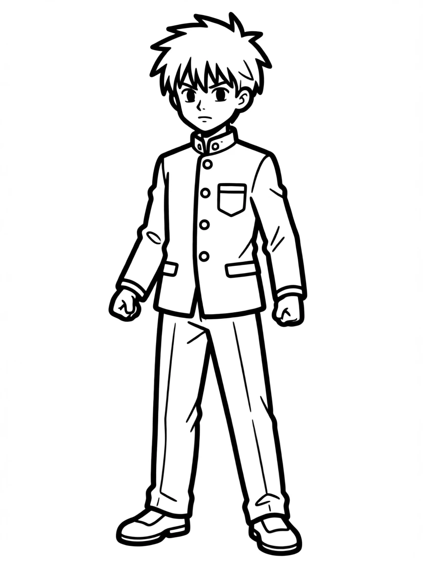 A determined high school boy with spiky hair in a gakuran uniform